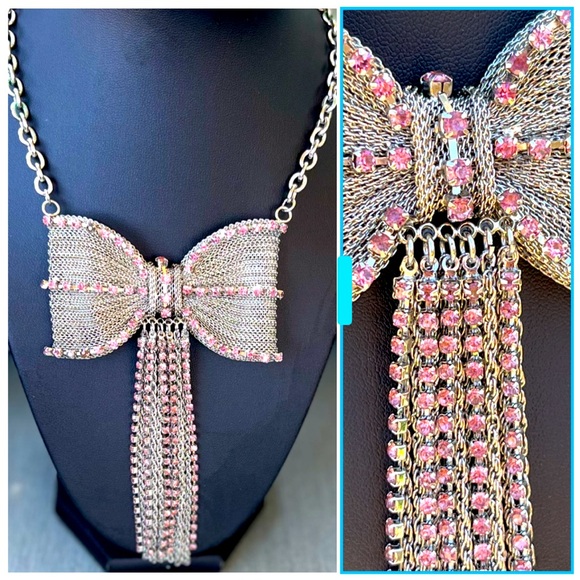 Betsey Johnson Jewelry - Betsey Johnson Collection Bow Pink Rhinestones Statement Necklace